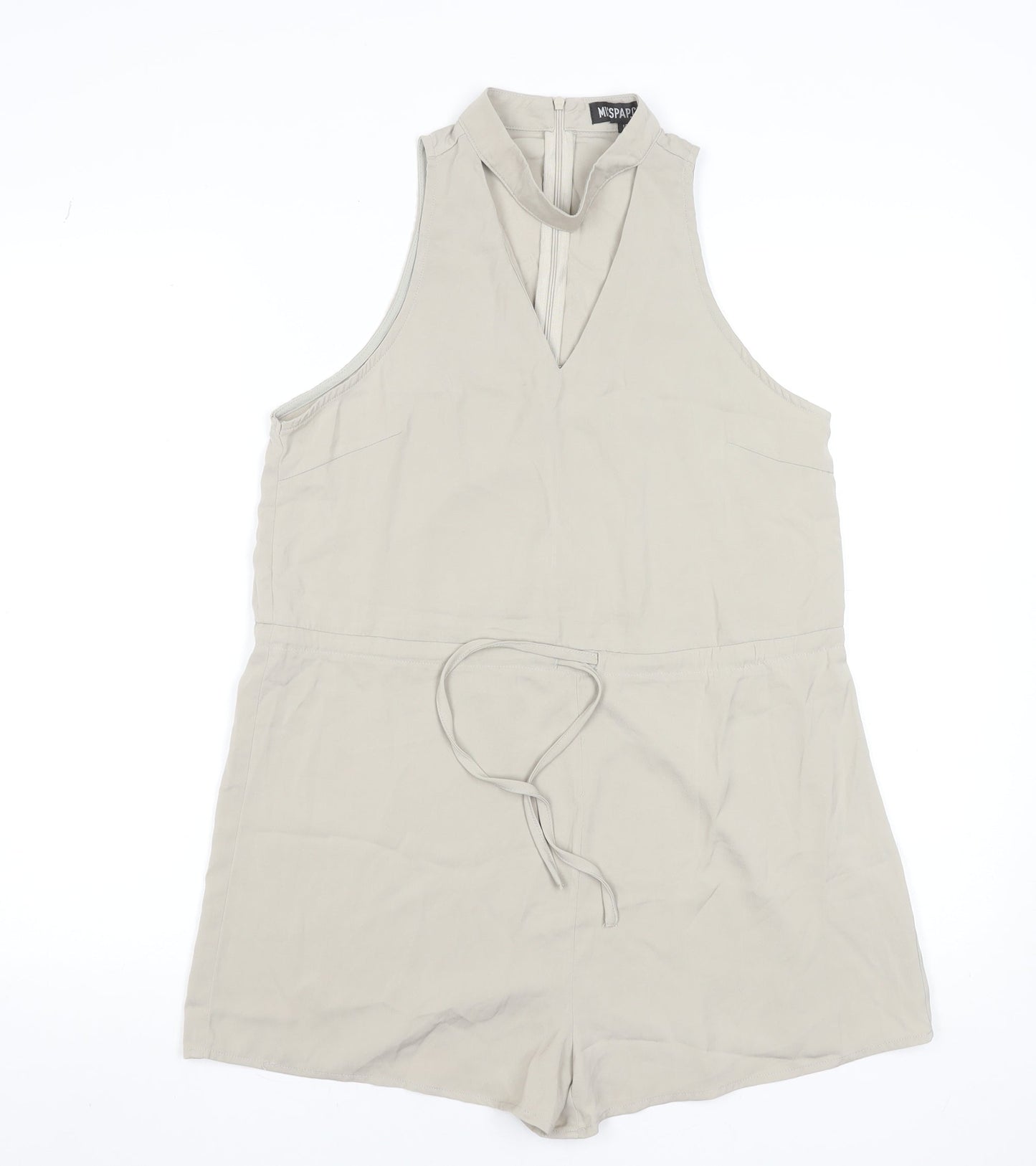 MissPap Women Beige Sleeveless Playsuit Size 10 Polyester Zip Back