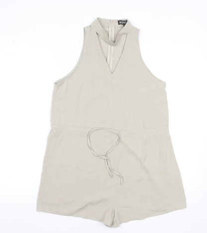 MissPap Women Beige Sleeveless Playsuit Size 10 Polyester Zip Back
