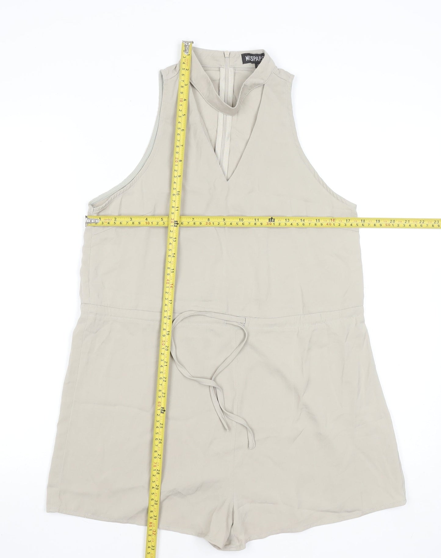 MissPap Women Beige Sleeveless Playsuit Size 10 Polyester Zip Back