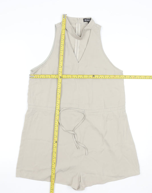MissPap Women Beige Sleeveless Playsuit Size 10 Polyester Zip Back