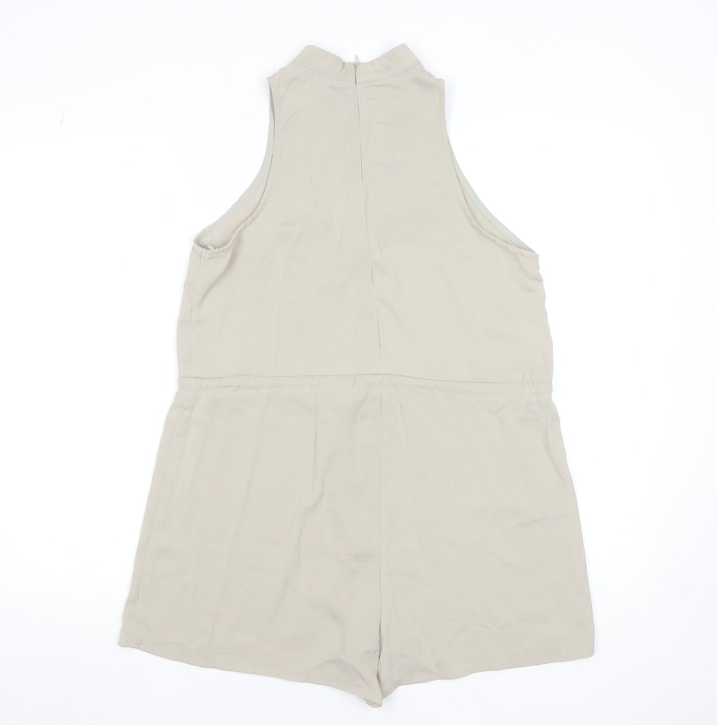 MissPap Women Beige Sleeveless Playsuit Size 10 Polyester Zip Back