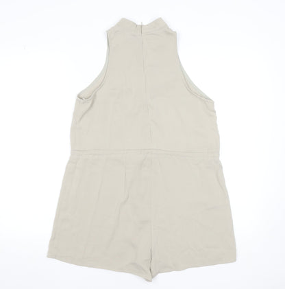 MissPap Women Beige Sleeveless Playsuit Size 10 Polyester Zip Back