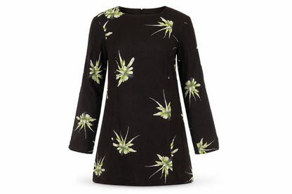 H&M Women Black Floral Shift Dress Size 8 Long Sleeve Knee Length