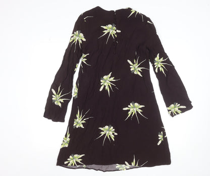 H&M Women Black Floral Shift Dress Size 8 Long Sleeve Knee Length