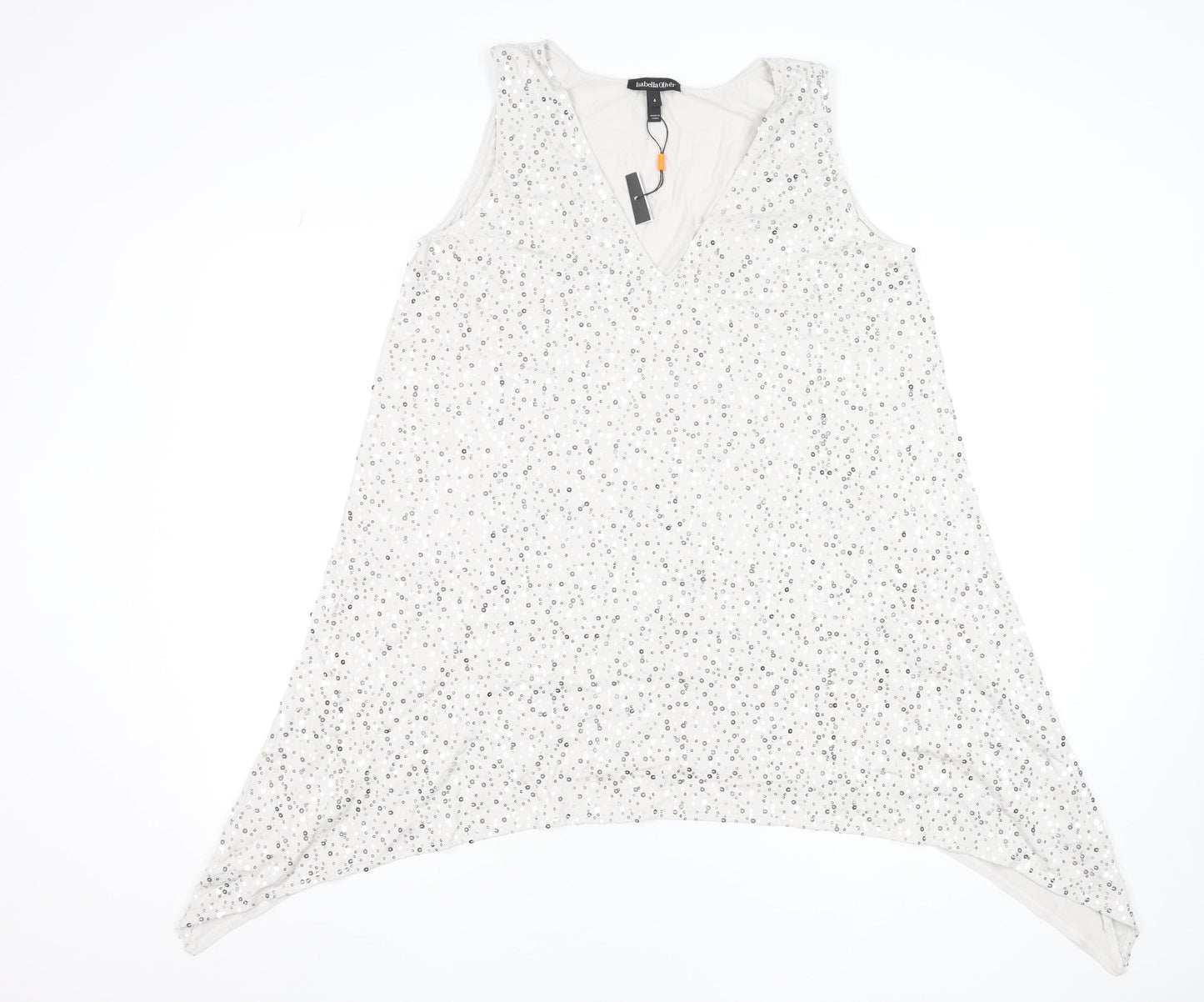 Isabella Oliver Womens White Sequin Asymmetric V-Neck Sleeveless Maternity Dress Size 4