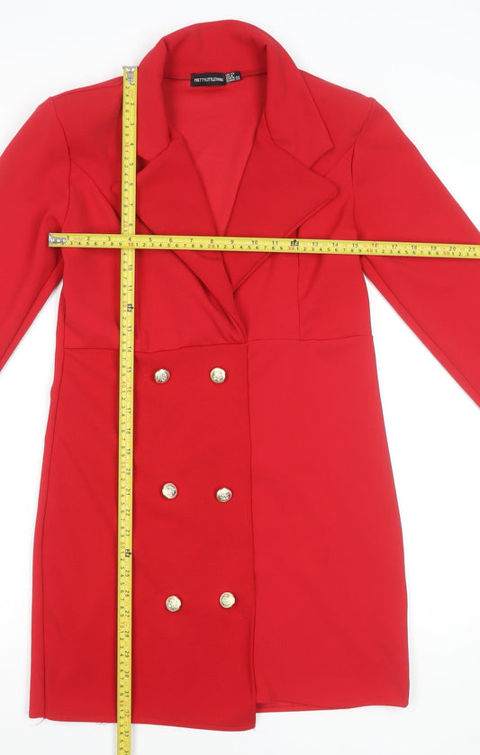 PrettyLittleThing Women's Red Size 12 Blazer Dress Long Sleeve Formal Style