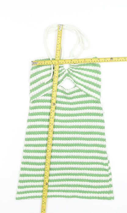 Pull & Bear Women’s Green Striped Halter Mini Bodycon Dress XS