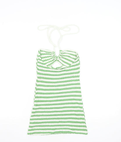 Pull & Bear Women’s Green Striped Halter Mini Bodycon Dress XS