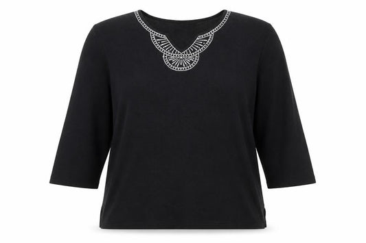 Bonmarché Women's Black Embroidered Tunic Blouse XL