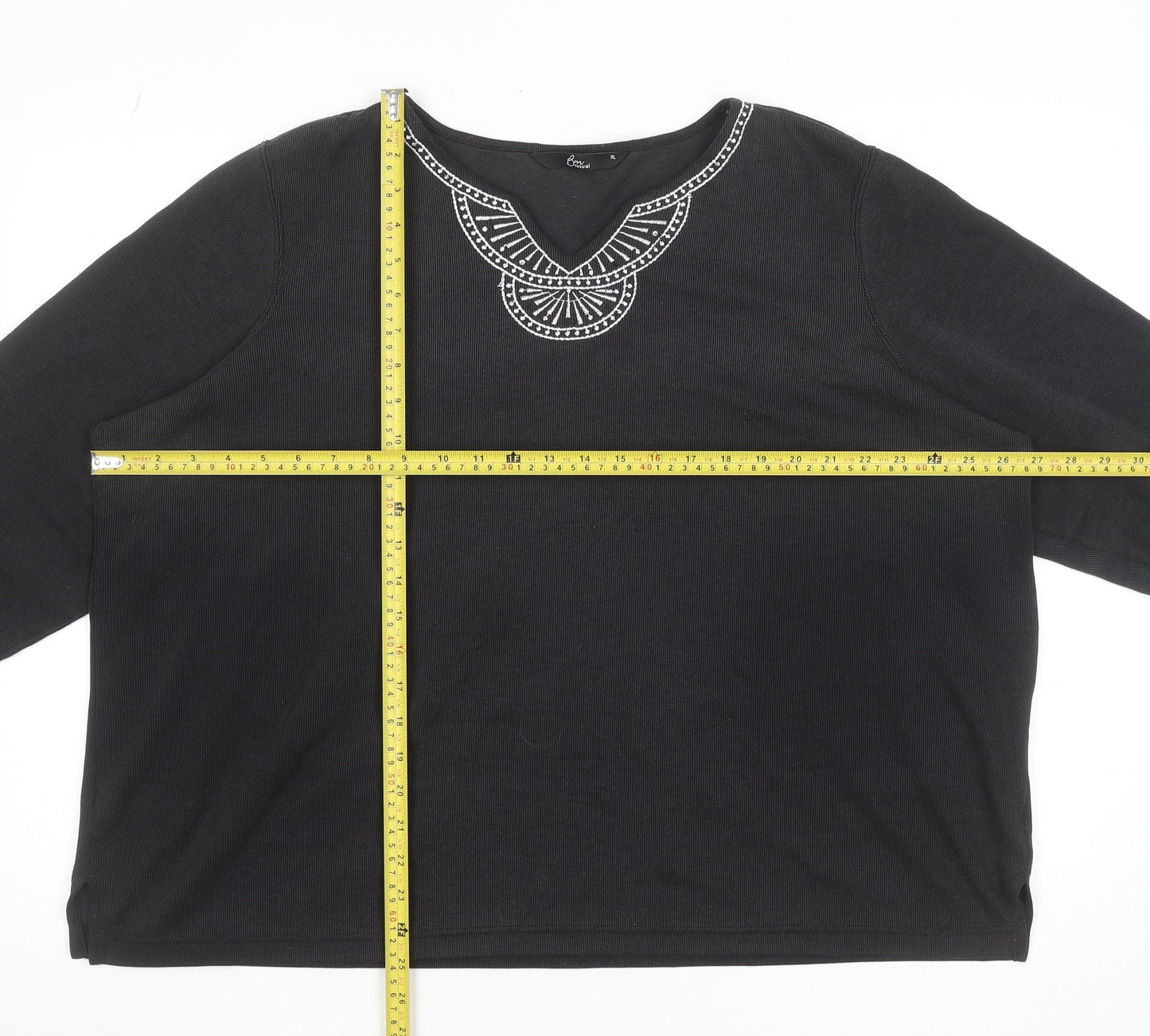 Womens UK Size XL BM Casual Black Tunic Blouse