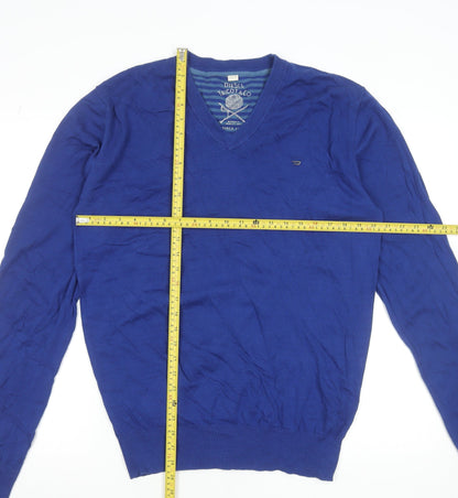 Diesel Men’s Blue V-Neck Cotton Jumper XL Regular Fit