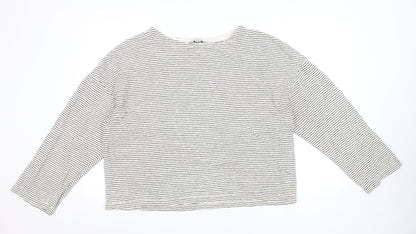 AllSaints Womens White Striped Boat Neck Long Sleeve Cotton Tee XS