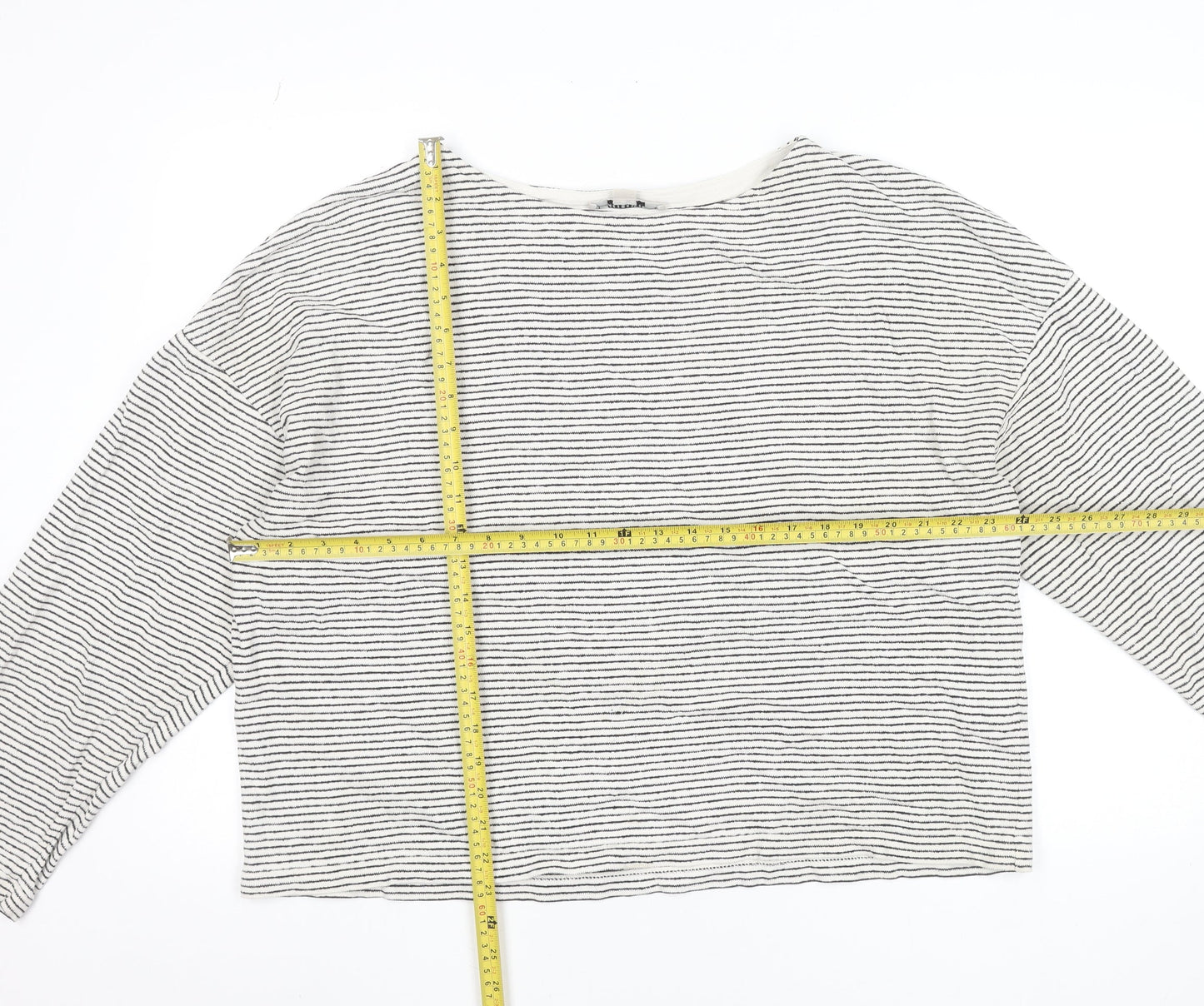 AllSaints Womens White Striped Boat Neck Long Sleeve Cotton Tee XS