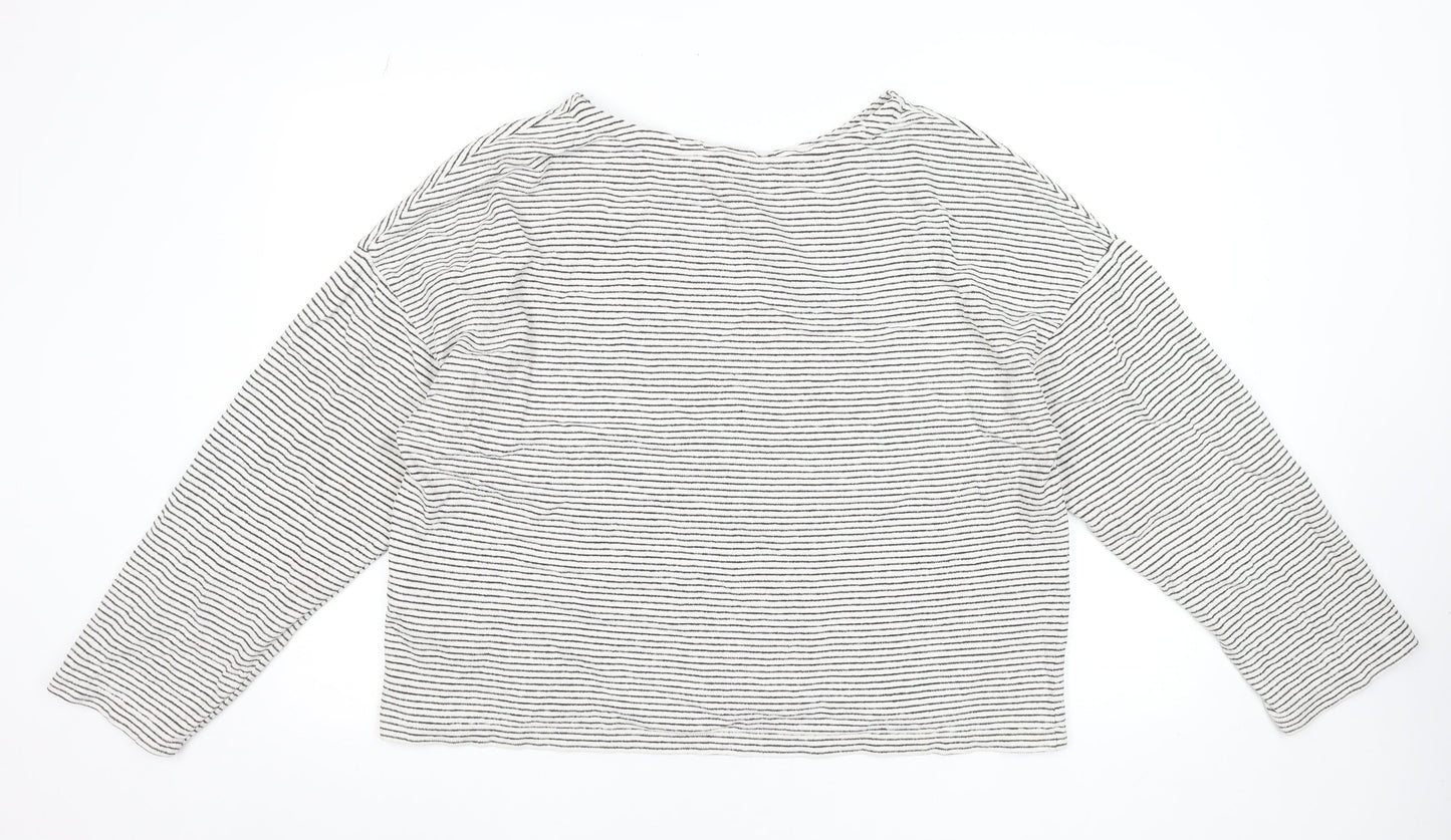 AllSaints Womens White Striped Boat Neck Long Sleeve Cotton Tee XS