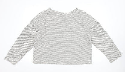 AllSaints Womens White Striped Boat Neck Long Sleeve Cotton Tee XS
