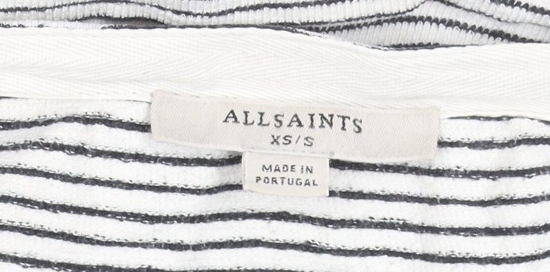 AllSaints Womens White Striped Boat Neck Long Sleeve Cotton Tee XS