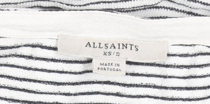 AllSaints Womens White Striped Boat Neck Long Sleeve Cotton Tee XS