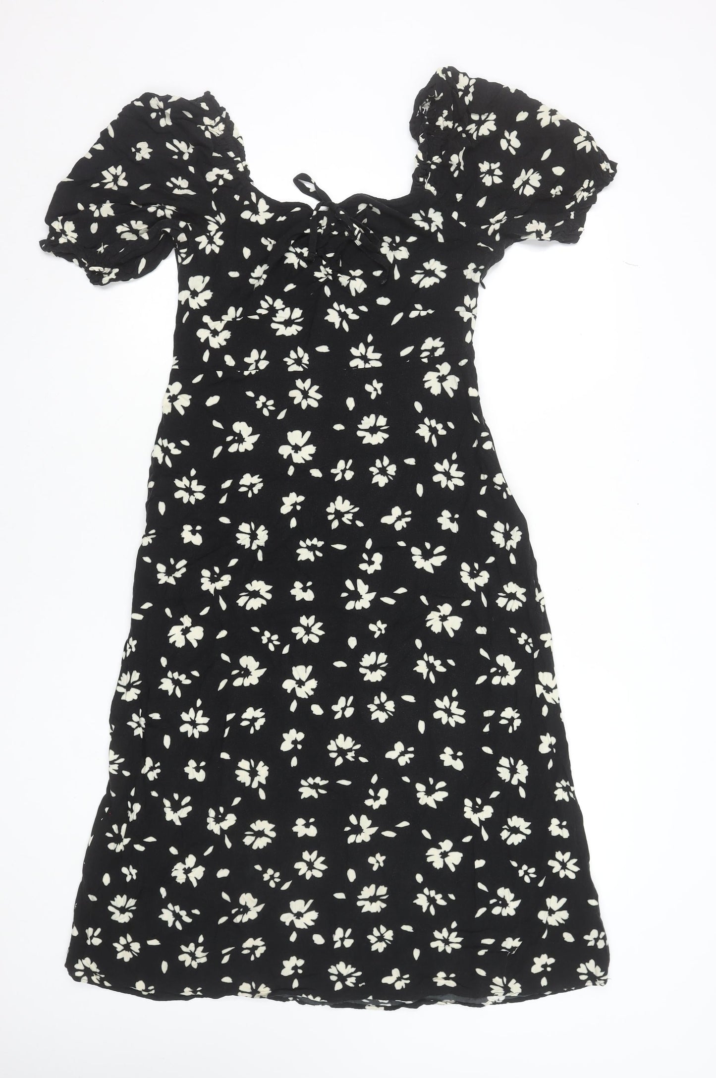New Look Women Black Floral Puff Sleeve Midi Dress Size 10