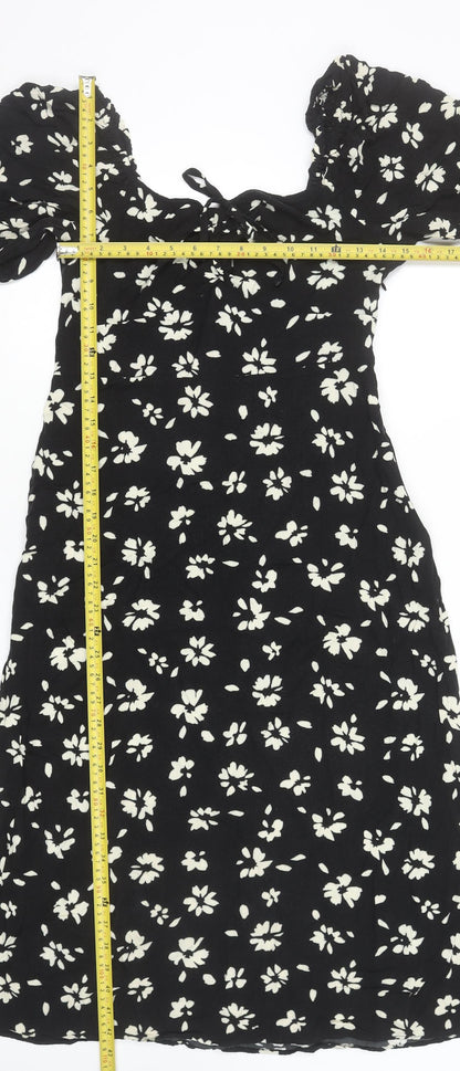 New Look Women Black Floral Puff Sleeve Midi Dress Size 10