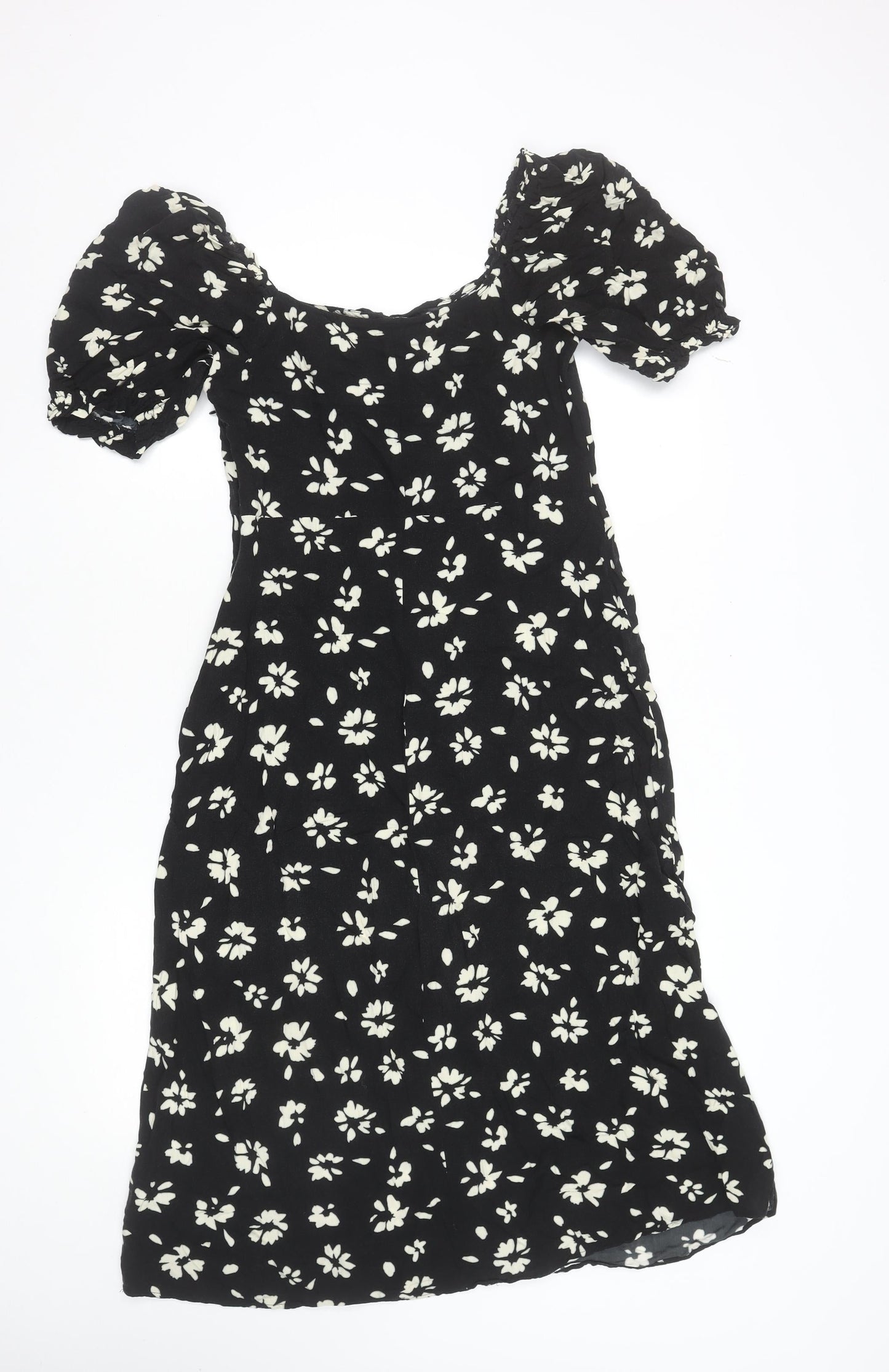 New Look Women Black Floral Puff Sleeve Midi Dress Size 10