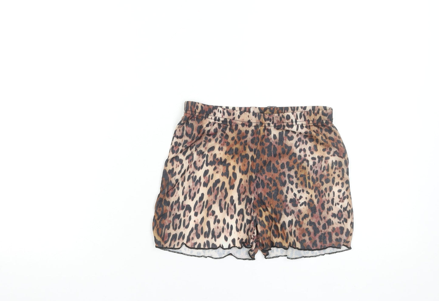PrettyLittleThing Womens Beige Leopard Print Shorts UK 8 Polyester Casual