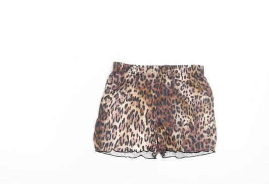 PrettyLittleThing Womens Beige Leopard Print Shorts UK 8 Polyester Casual