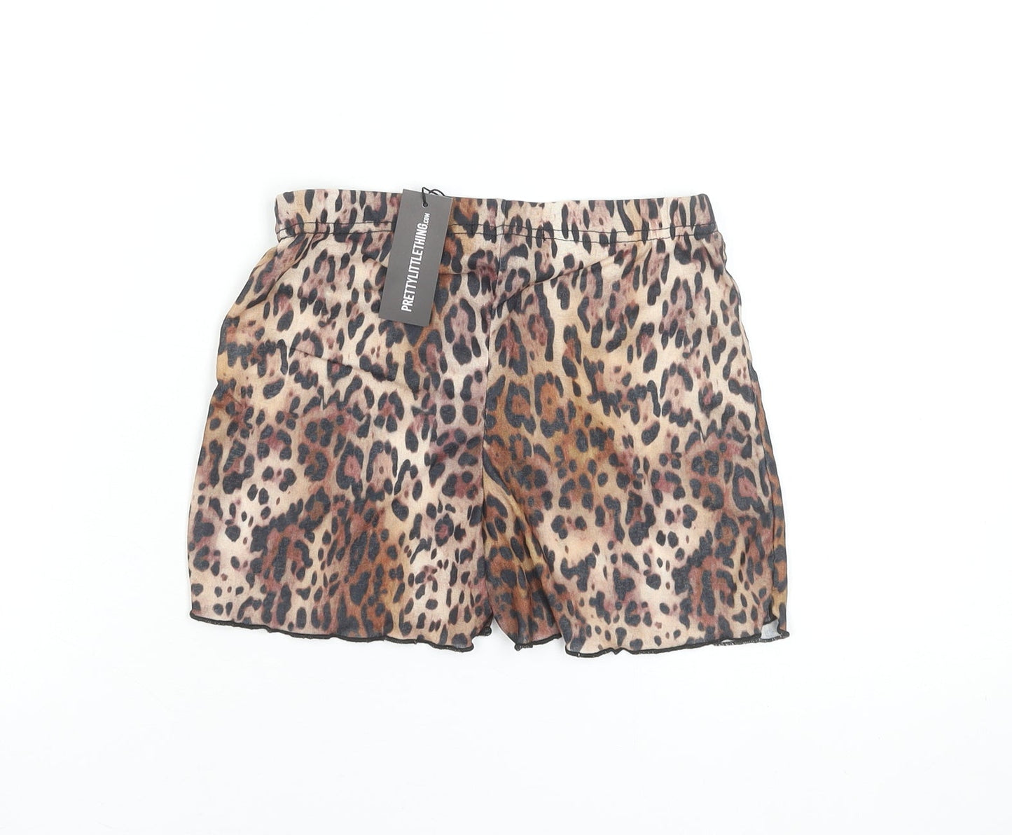 PrettyLittleThing Womens Beige Leopard Print Shorts UK 8 Polyester Casual