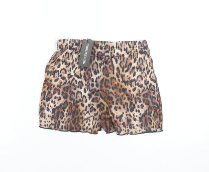 PrettyLittleThing Womens Beige Leopard Print Shorts UK 8 Polyester Casual
