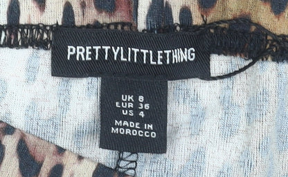 PrettyLittleThing Womens Beige Leopard Print Shorts UK 8 Polyester Casual