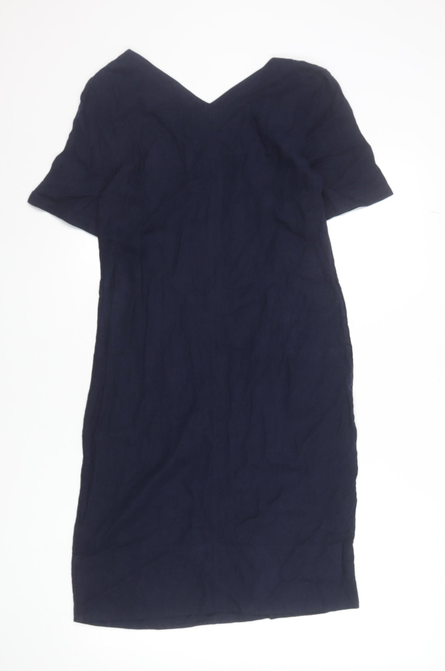Marks and Spencer Women's Blue Linen Blend V-Neck Shift Dress Size 6