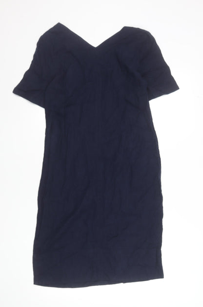 Marks and Spencer Women's Blue Linen Blend V-Neck Shift Dress Size 6