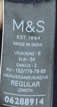 Marks and Spencer Women's Blue Linen Blend V-Neck Shift Dress Size 6