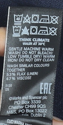 Marks and Spencer Women's Blue Linen Blend V-Neck Shift Dress Size 6