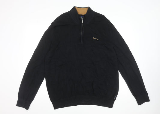 Ben Sherman Men's Black 2XL Half Zip Cotton Jumper