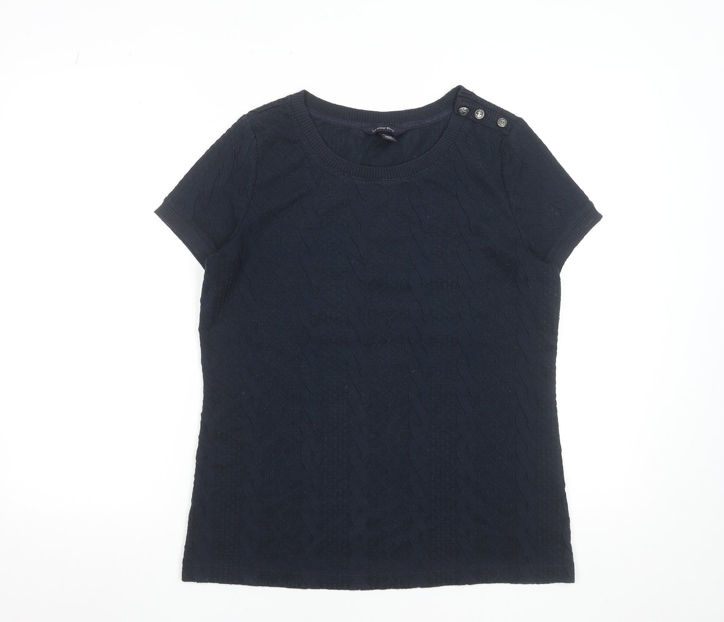 Lands' End Women's Navy Blue Short Sleeve Button Shoulder Knit Top Size S