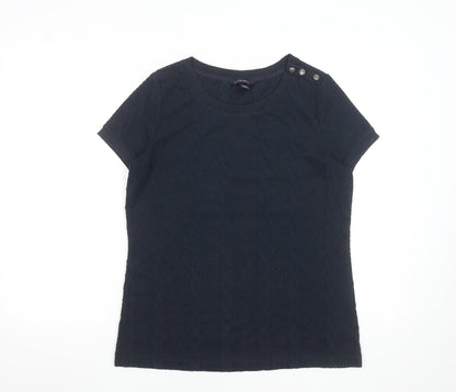 Lands' End Women's Navy Blue Short Sleeve Button Shoulder Knit Top Size S