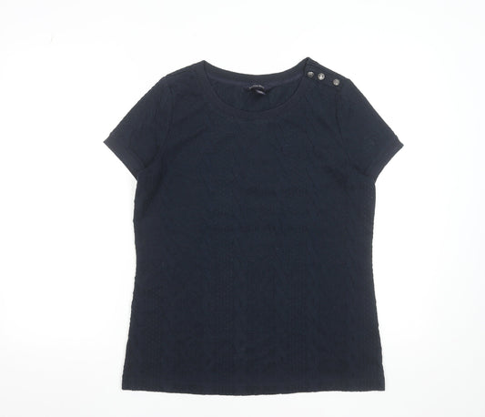 Lands' End Women's Navy Blue Short Sleeve Button Shoulder Knit Top Size S