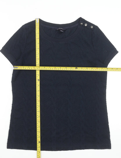 Lands' End Women's Navy Blue Short Sleeve Button Shoulder Knit Top Size S