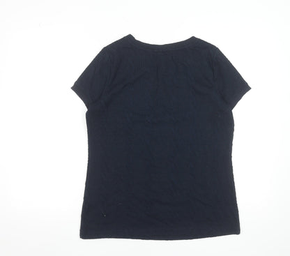 Lands' End Women's Navy Blue Short Sleeve Button Shoulder Knit Top Size S