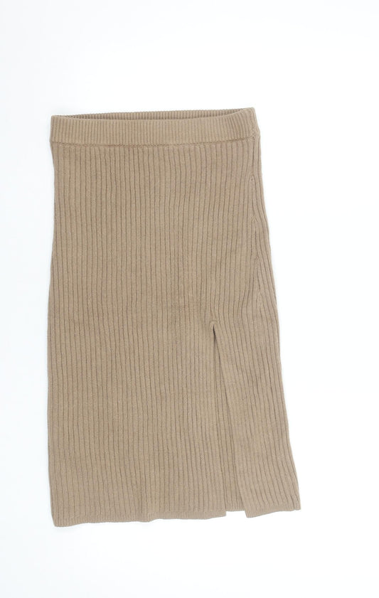 Hollister Women’s Beige Knit Midi Straight Skirt Size S Ultra High Rise