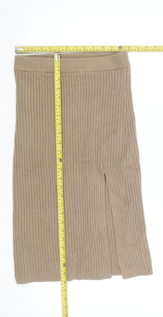 Hollister Women’s Beige Knit Midi Straight Skirt Size S Ultra High Rise