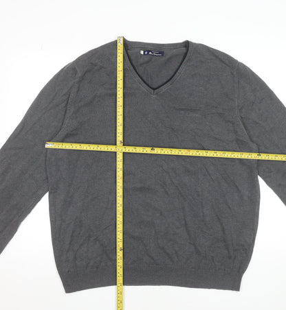 Ben Sherman Men's Grey XL V-Neck Cotton Jumper Classic Knitwear