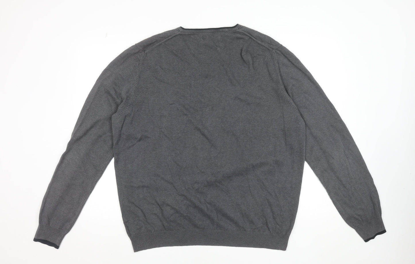 Ben Sherman Men's Grey XL V-Neck Cotton Jumper Classic Knitwear