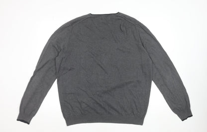 Ben Sherman Men's Grey XL V-Neck Cotton Jumper Classic Knitwear