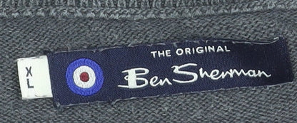 Ben Sherman Men's Grey XL V-Neck Cotton Jumper Classic Knitwear