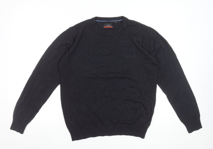 Pierre Cardin Men's Black Acrylic Crew Neck Jumper Size M