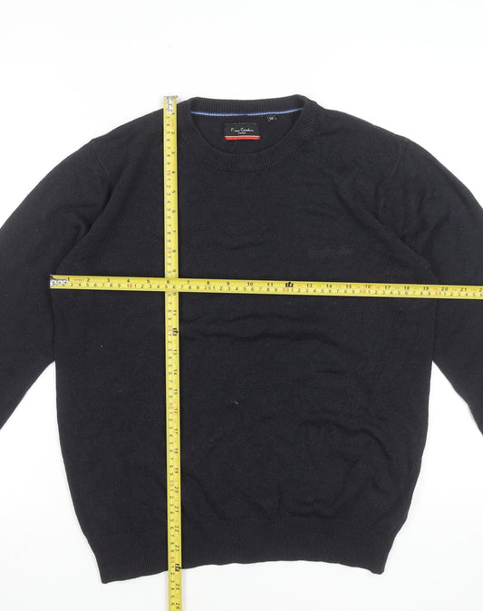 Pierre Cardin Men's Black Acrylic Crew Neck Jumper Size M