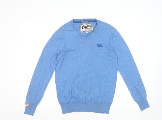 Superdry Men's Blue V-Neck Cotton Cashmere Jumper Size S