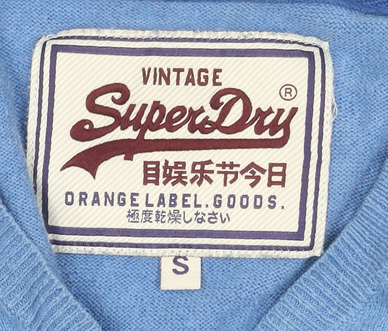 Superdry Men's Blue V-Neck Cotton Cashmere Jumper Size S
