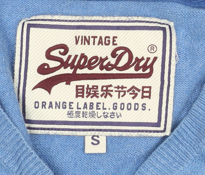 Superdry Men's Blue V-Neck Cotton Cashmere Jumper Size S